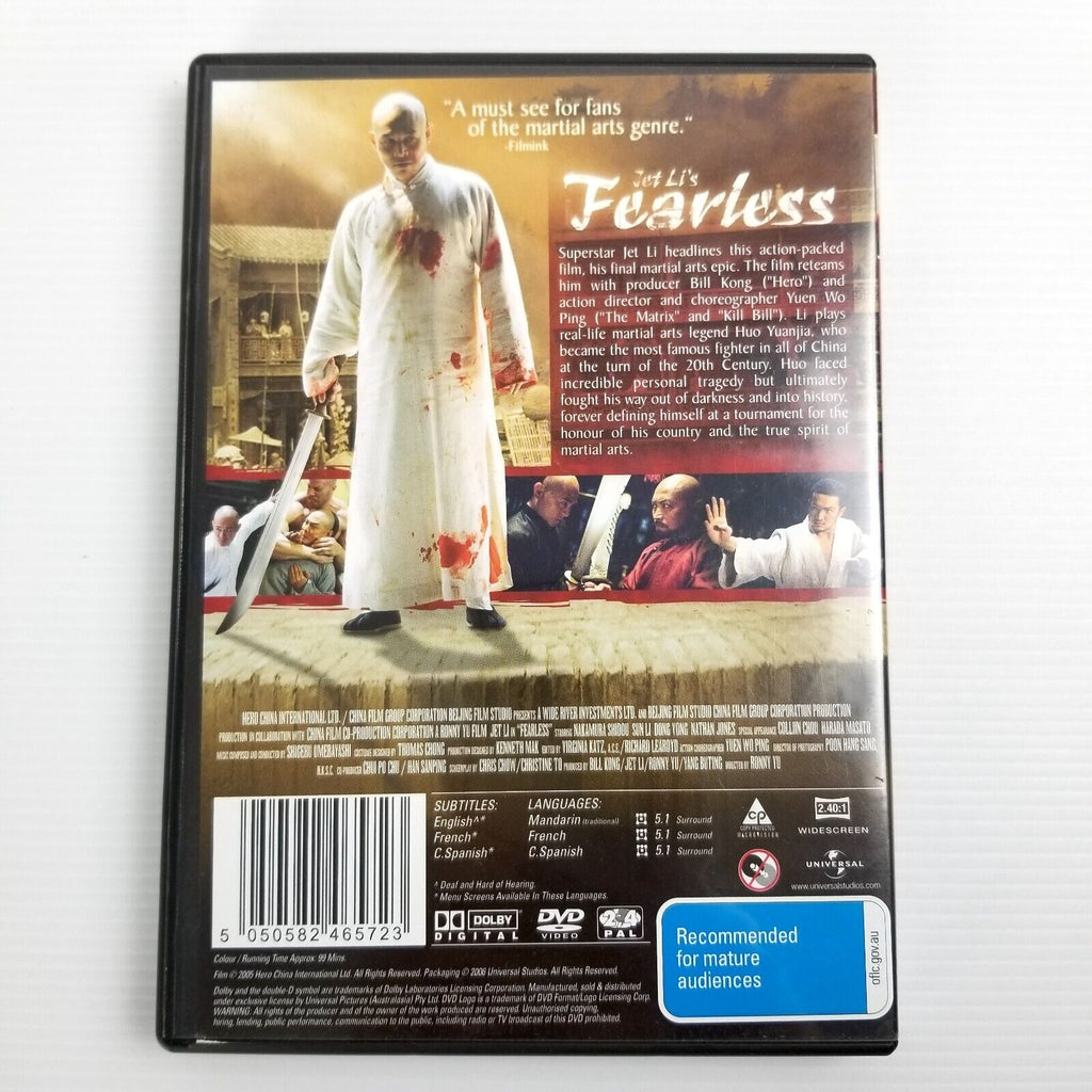 Fearless (DVD, 2006) Jet Li Martial Arts Action Region 2 4 PAL