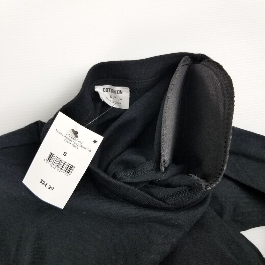 Cotton On Size S Padded Shoulder Long Sleeve Top 100% Cotton 100% Recycled Black