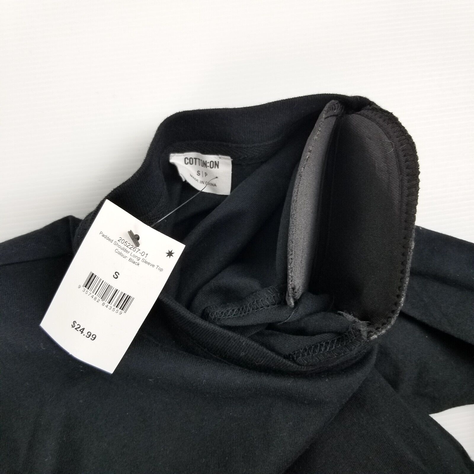 Cotton On Size S Padded Shoulder Long Sleeve Top 100% Cotton 100% Recycled Black