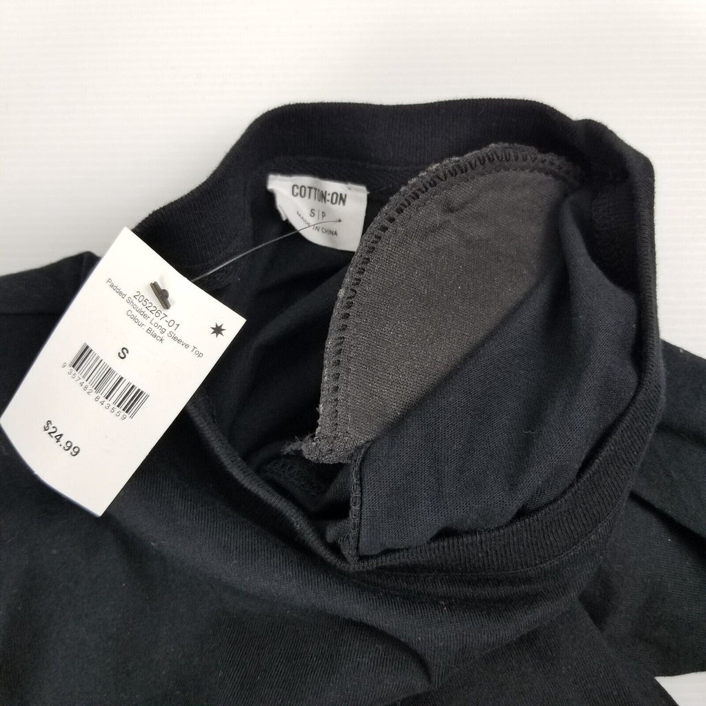 Cotton On Size S Padded Shoulder Long Sleeve Top 100% Cotton 100% Recycled Black