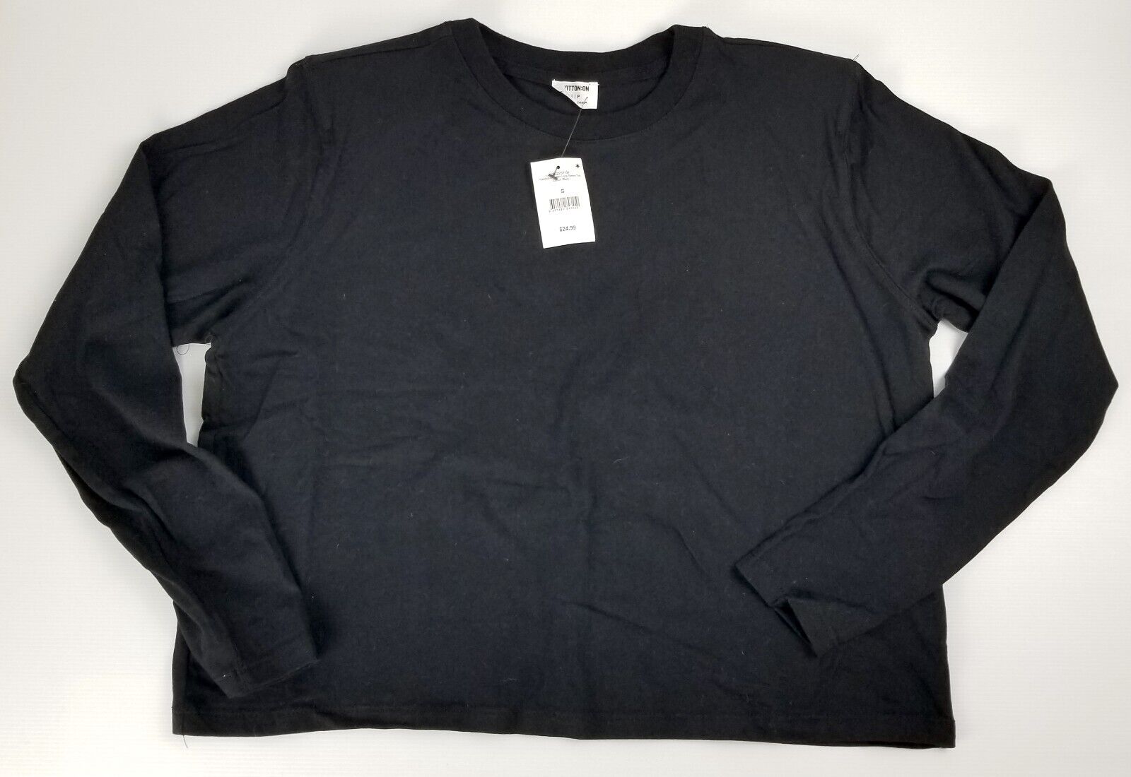 Cotton On Size S Padded Shoulder Long Sleeve Top 100% Cotton 100% Recycled Black