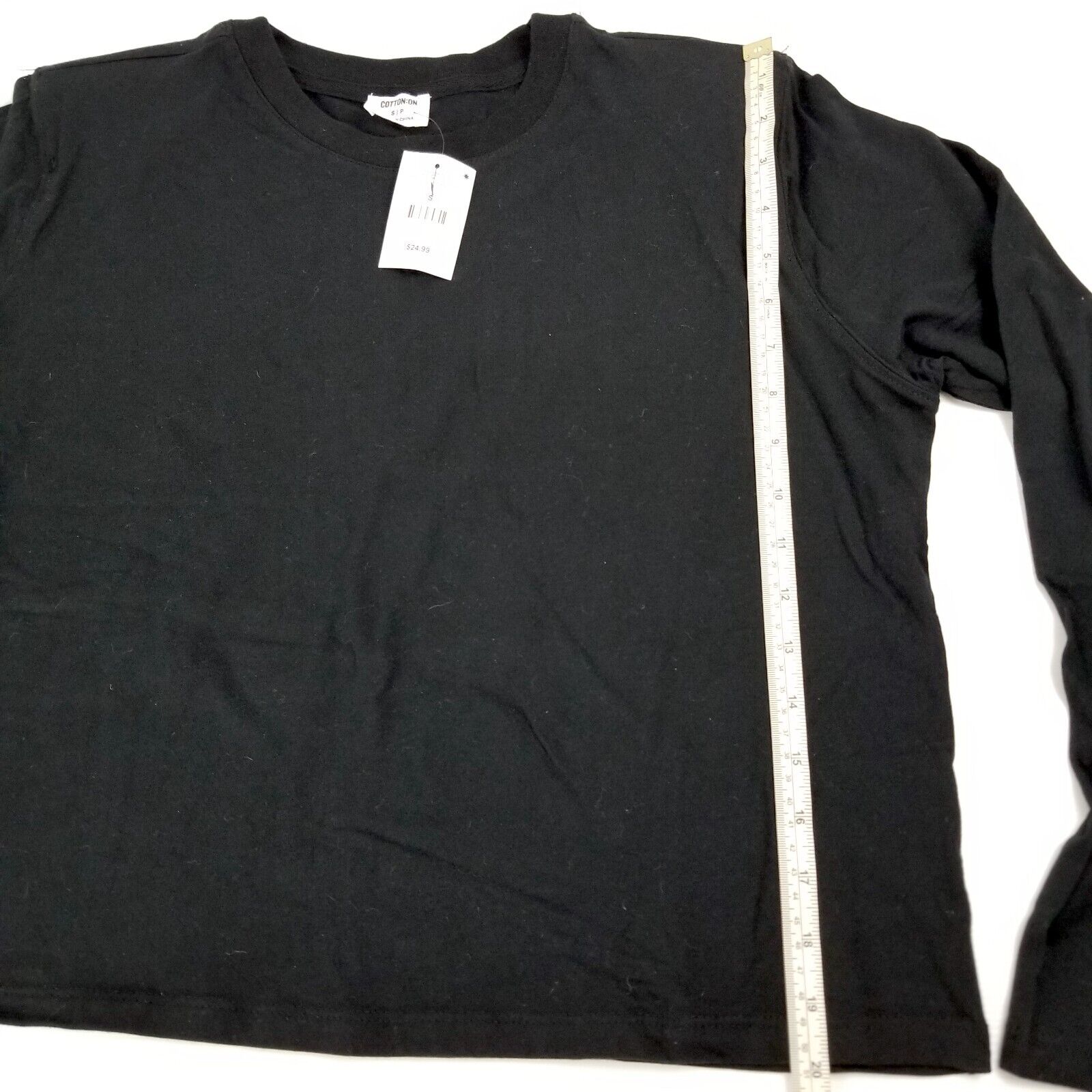 Cotton On Size S Padded Shoulder Long Sleeve Top 100% Cotton 100% Recycled Black