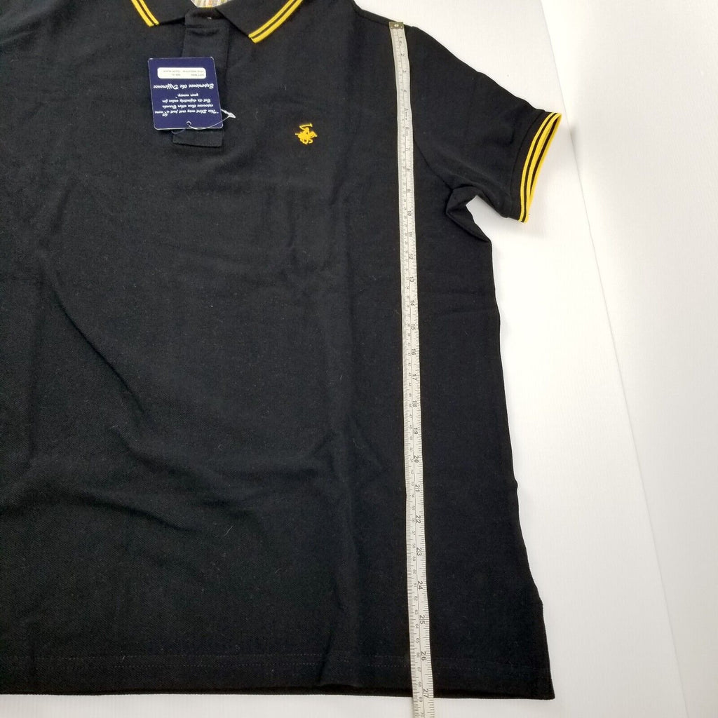 Beverly Hills Polo Club Men's Black Polo Shirt Short Sleeve Button Up Collared