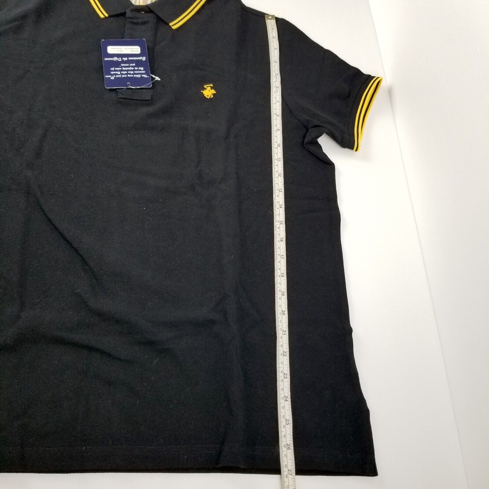 Beverly Hills Polo Club Men's Black Polo Shirt Short Sleeve Button Up Collared