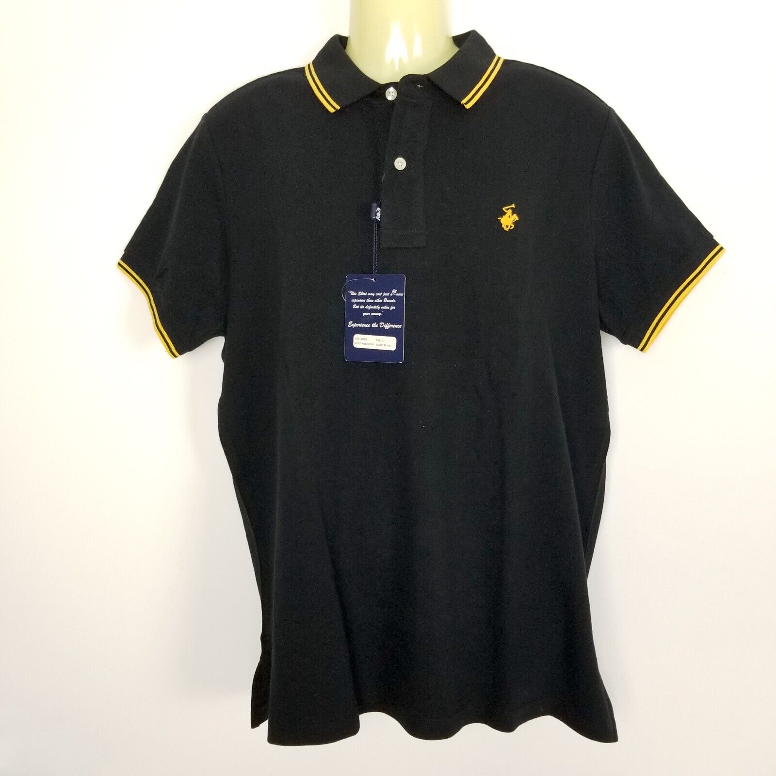 Beverly Hills Polo Club Men's Black Polo Shirt Short Sleeve Button Up Collared