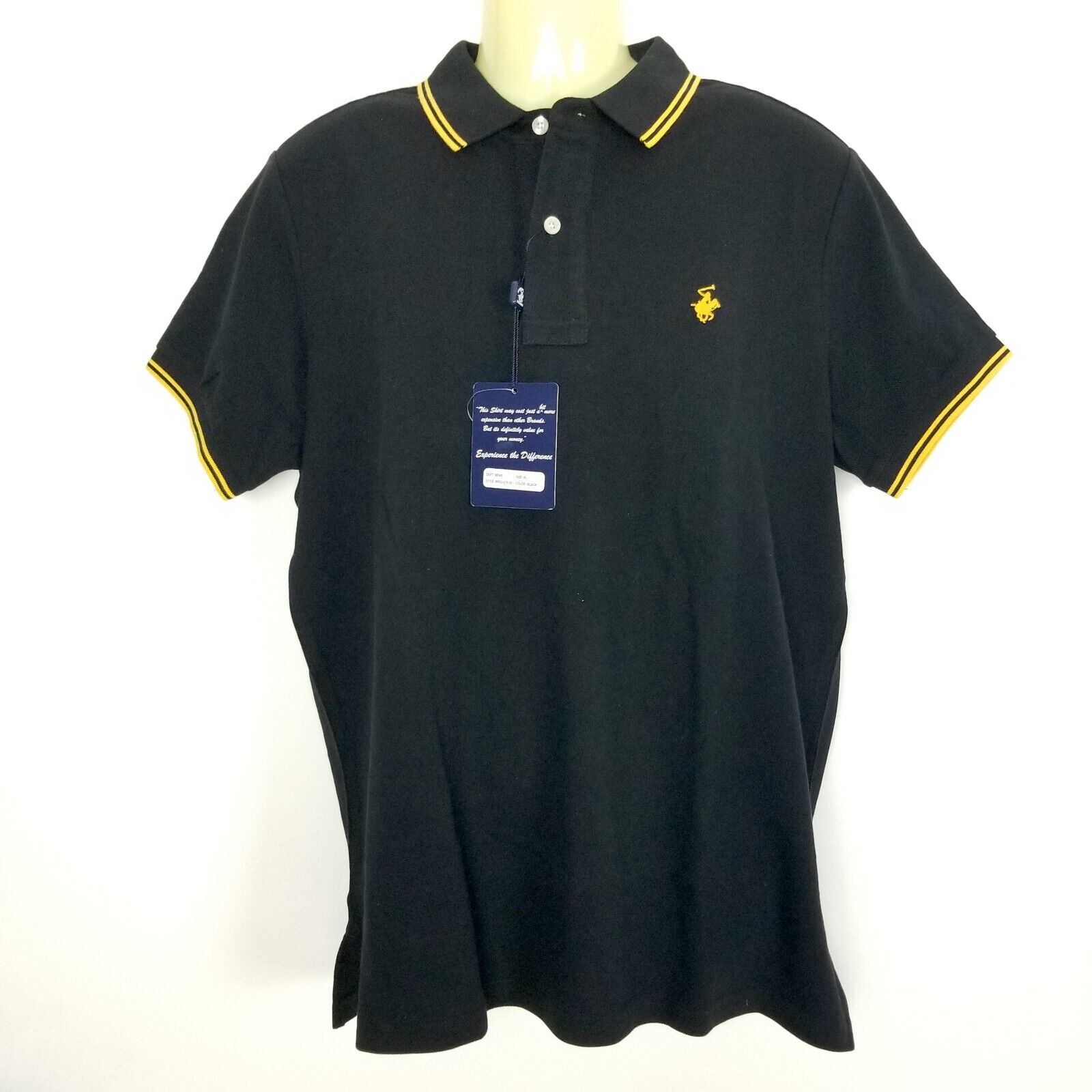 Beverly Hills Polo Club Men's Black Polo Shirt Short Sleeve Button Up Collared