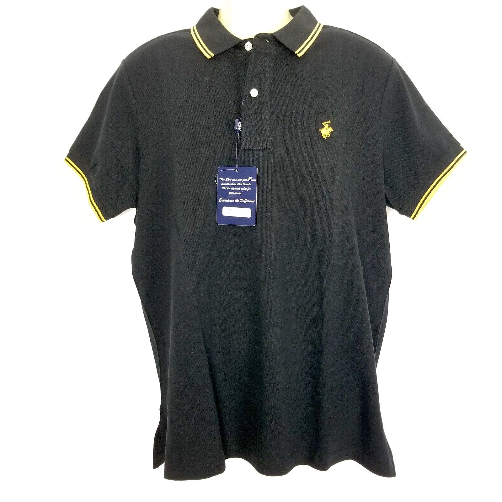 Beverly Hills Polo Club Men's Black Polo Shirt Short Sleeve Button Up Collared