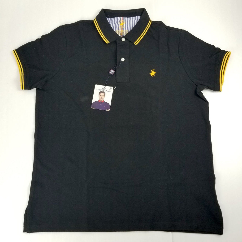 Beverly Hills Polo Club Men's Black Polo Shirt Short Sleeve Button Up Collared
