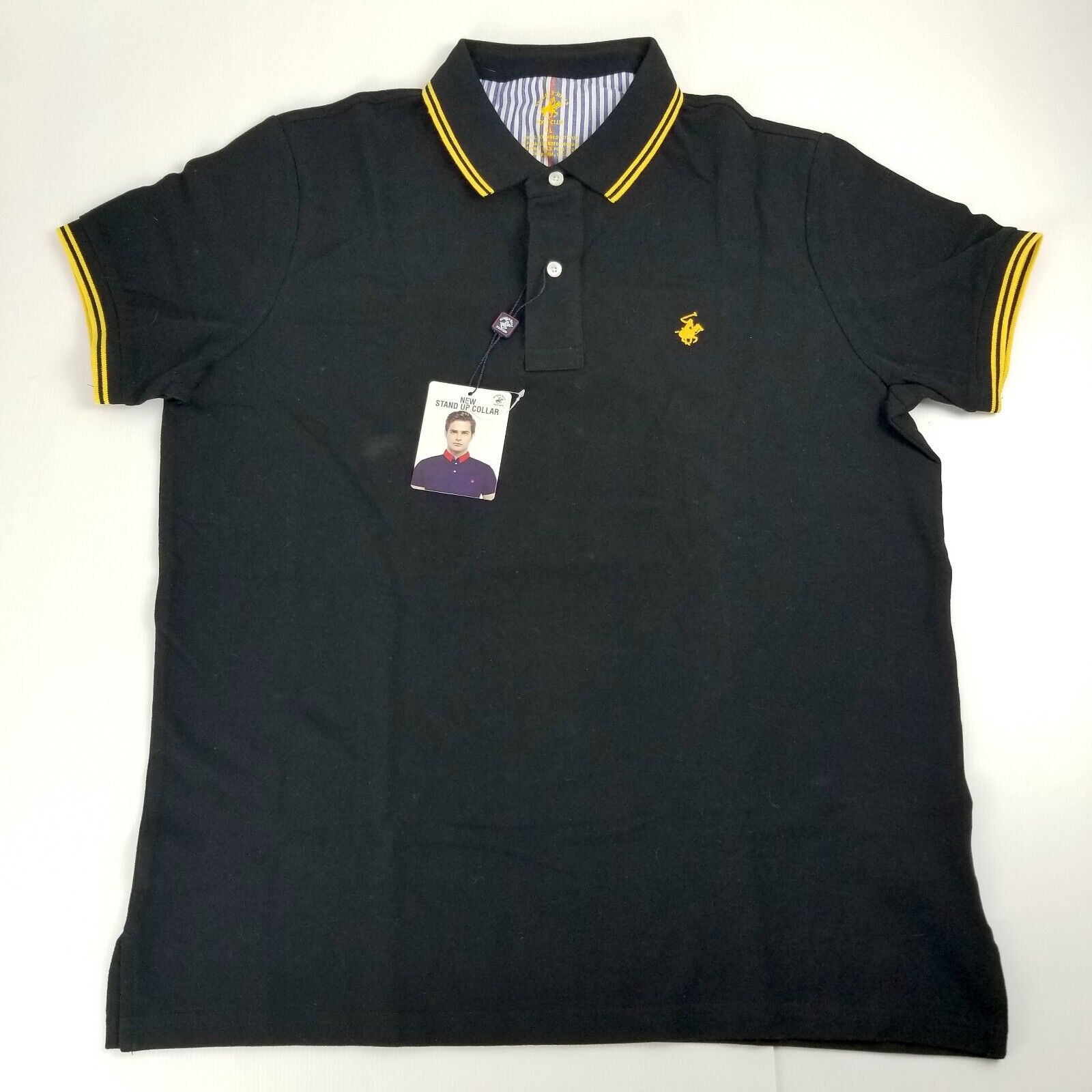 Beverly Hills Polo Club Men's Black Polo Shirt Short Sleeve Button Up Collared