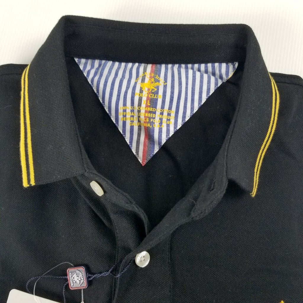 Beverly Hills Polo Club Men's Black Polo Shirt Short Sleeve Button Up Collared