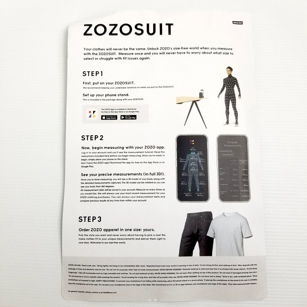 ZOZOSUIT 1st Gen Full Body Zozo Suit 3D Scan Costume Size 6/XS/US 2 Black White