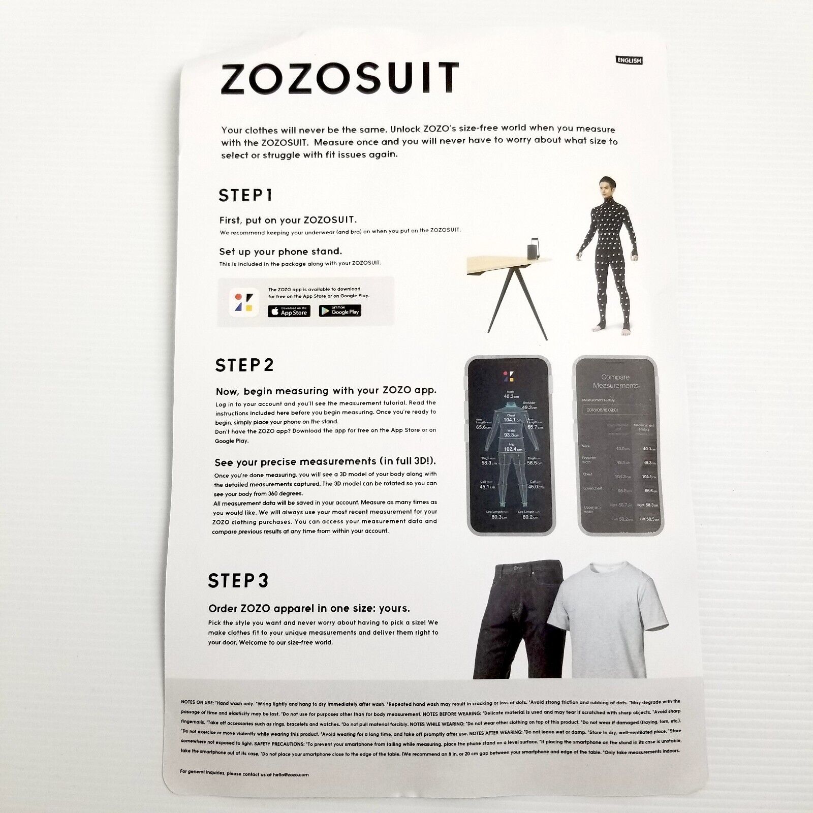 ZOZOSUIT 1st Gen Full Body Zozo Suit 3D Scan Costume Size 6/XS/US 2 Black White