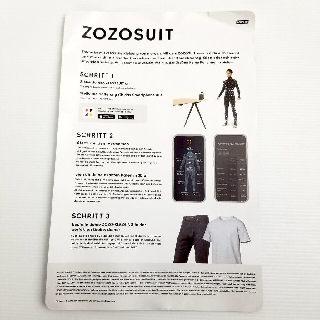 ZOZOSUIT 1st Gen Full Body Zozo Suit 3D Scan Costume Size 6/XS/US 2 Black White