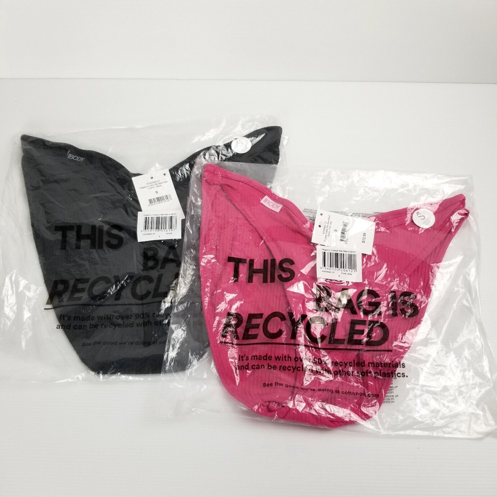 2pc Cotton On Undies: Organic Cotton Rib Bikini Brief Size Small Black Hot Pink