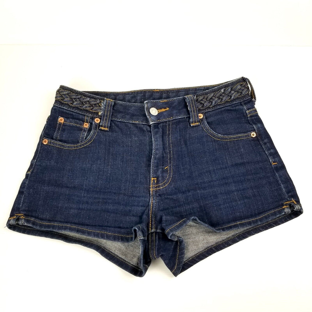 Levi's Women's Size 10 Denim Jean Shorts Dark Wash Blue Braided Belt Hot Pants