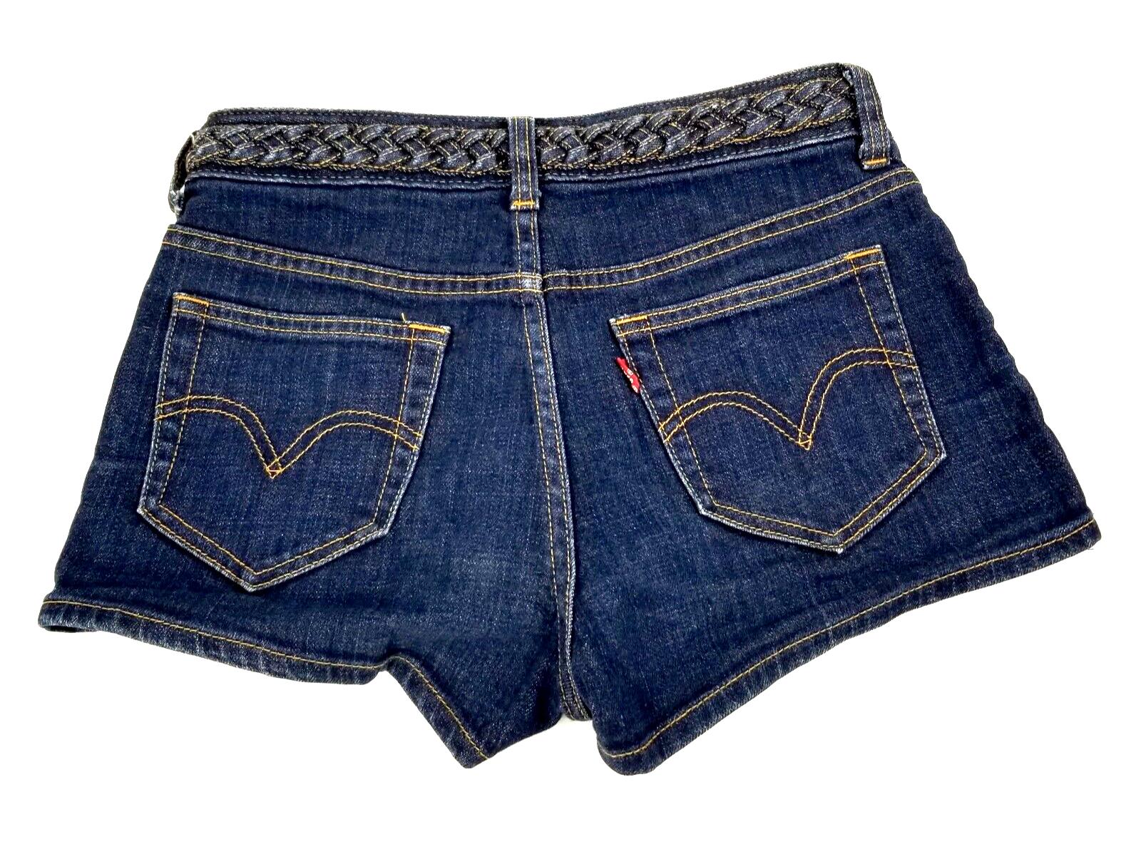 Levi's Women's Size 10 Denim Jean Shorts Dark Wash Blue Braided Belt Hot Pants