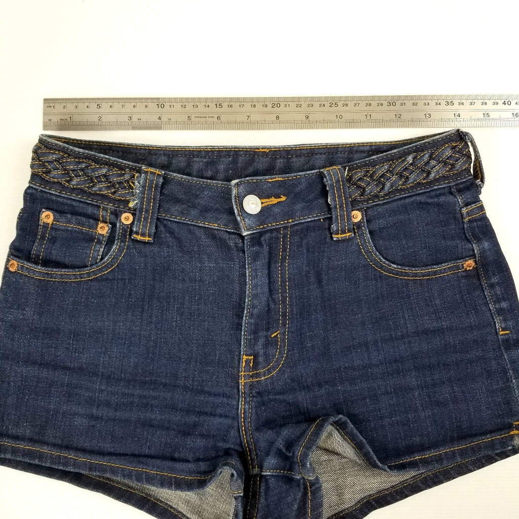 Levi's Women's Size 10 Denim Jean Shorts Dark Wash Blue Braided Belt Hot Pants