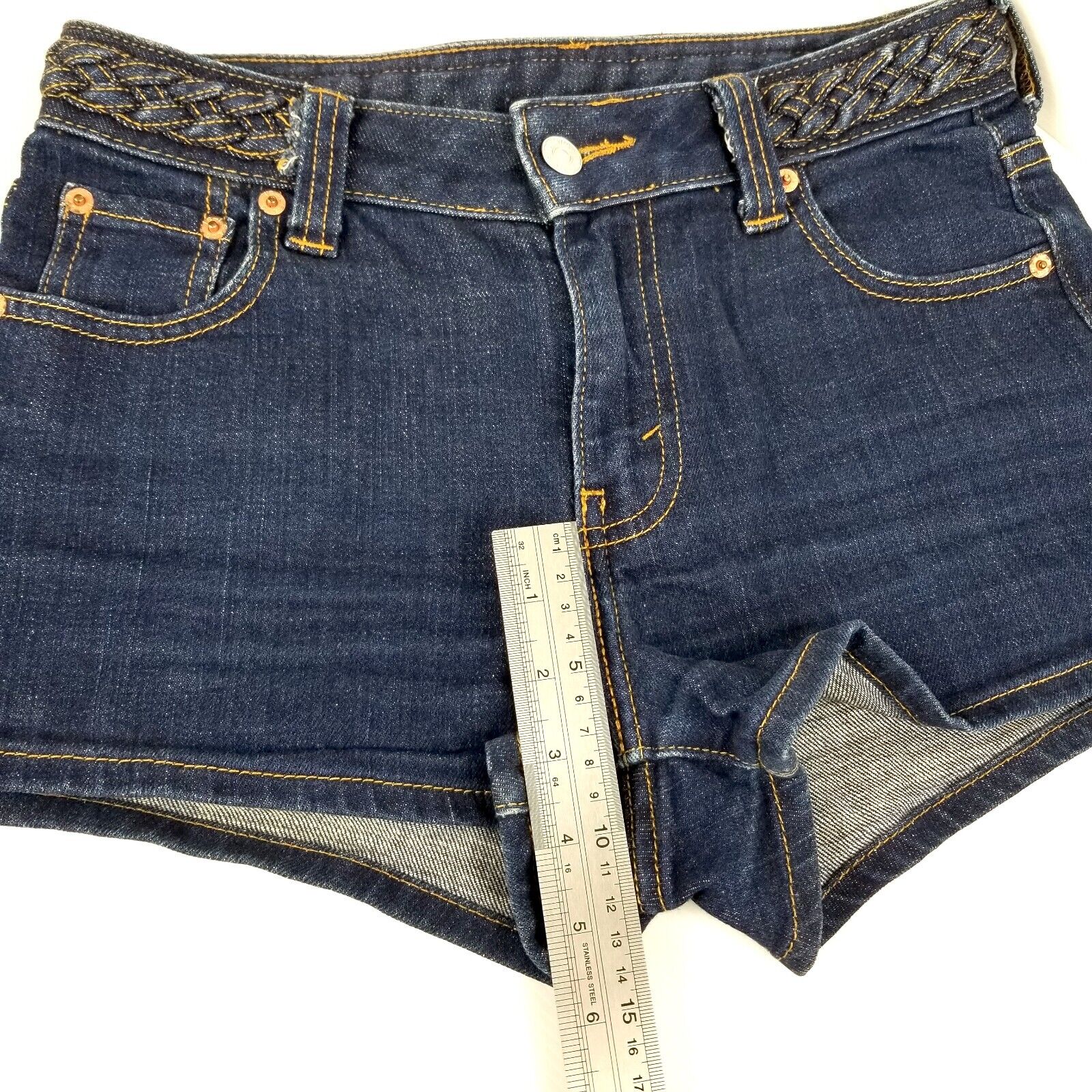 Levi's Women's Size 10 Denim Jean Shorts Dark Wash Blue Braided Belt Hot Pants