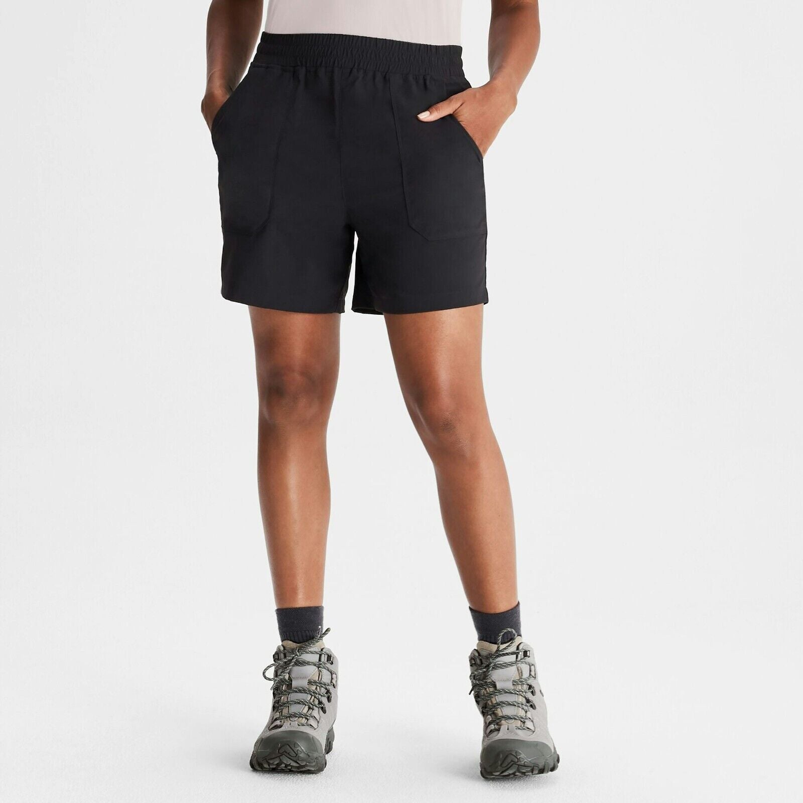 Kathmandu Women's Miro 5" Shorts XS NWT Black Mid-Thigh Pockets Elastic Waist