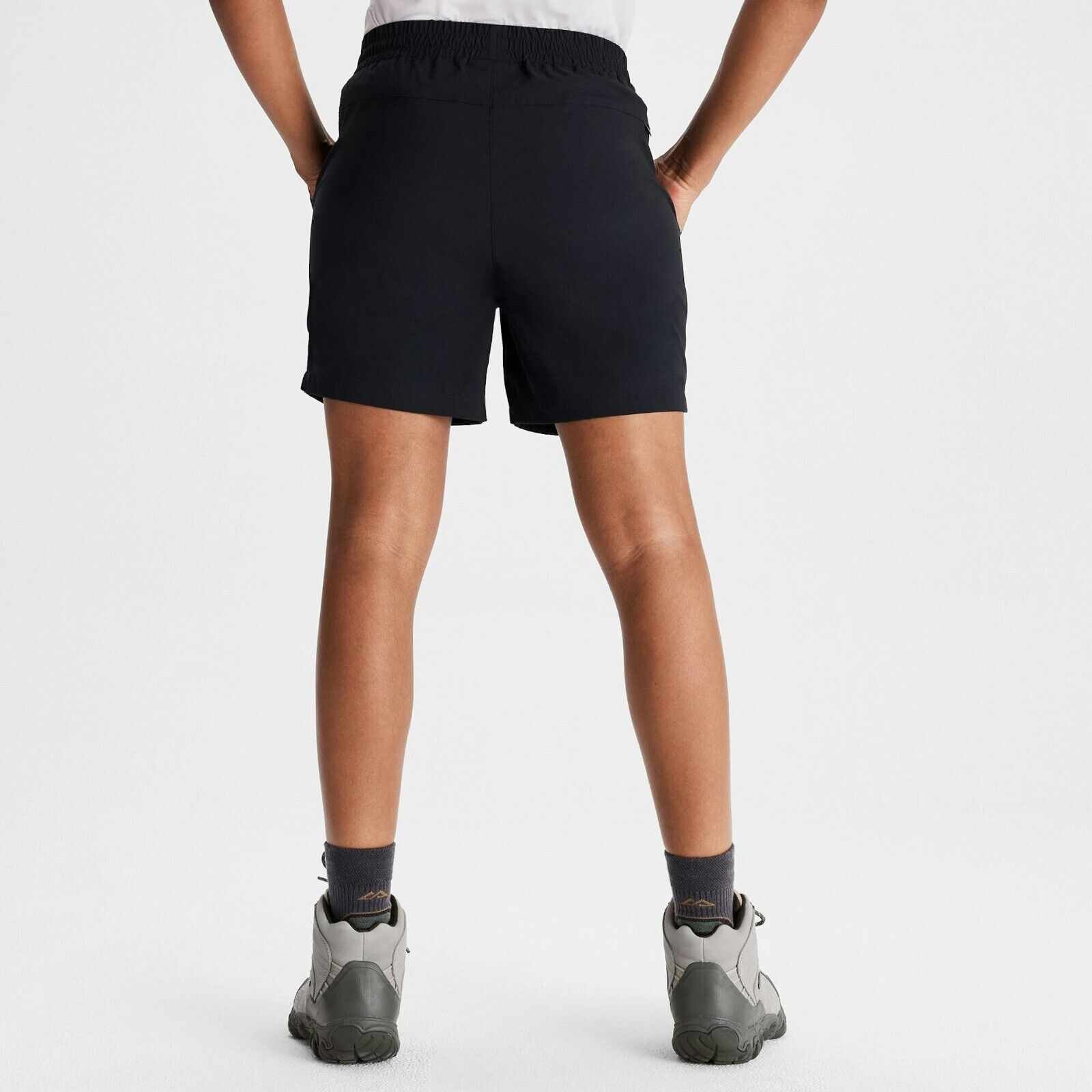 Kathmandu Women's Miro 5" Shorts XS NWT Black Mid-Thigh Pockets Elastic Waist