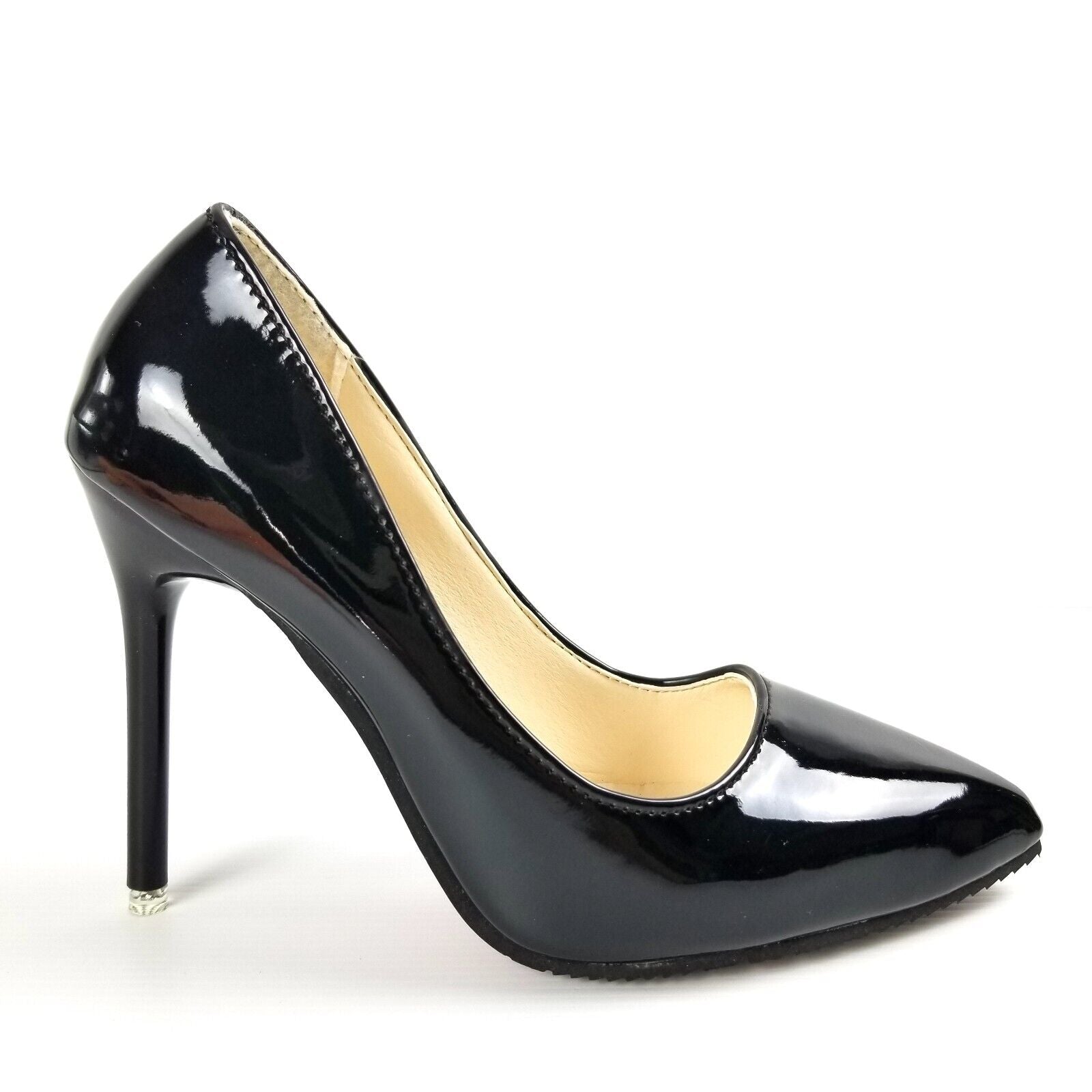 Women's AU 4 Black Patent Leather Pointed Toe Stiletto Heels Elegant Anti-Slip