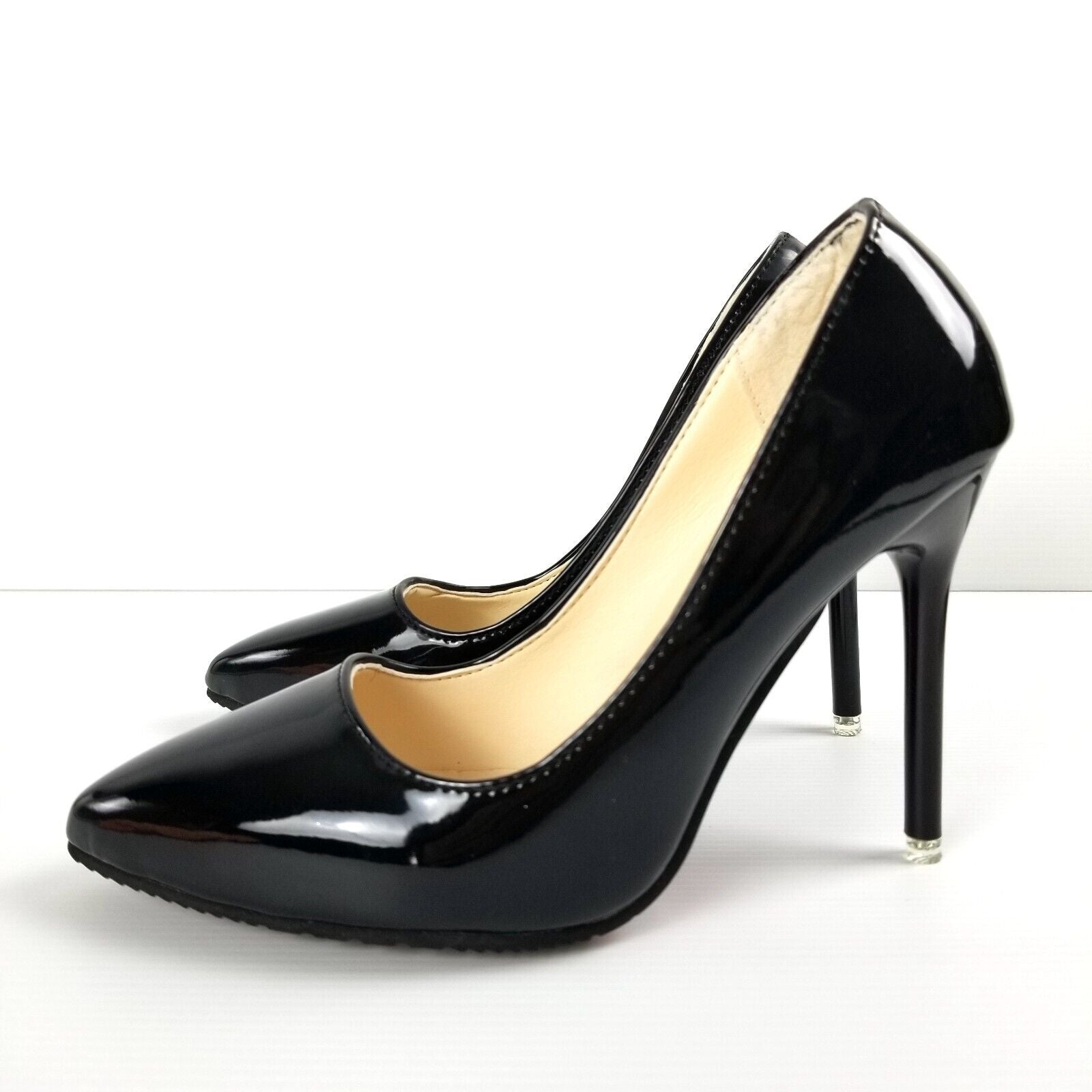 Women's AU 4 Black Patent Leather Pointed Toe Stiletto Heels Elegant Anti-Slip