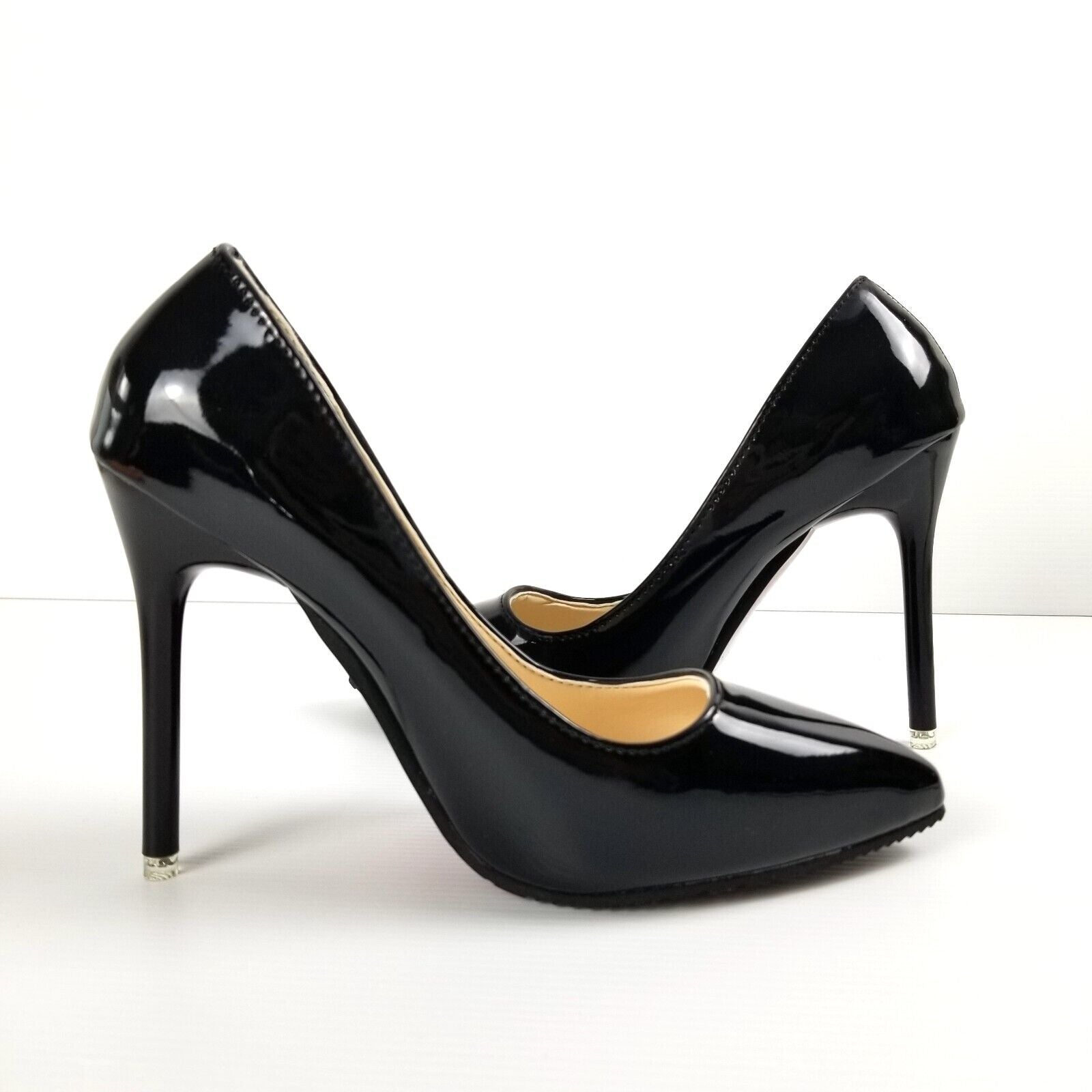 Women's AU 4 Black Patent Leather Pointed Toe Stiletto Heels Elegant Anti-Slip
