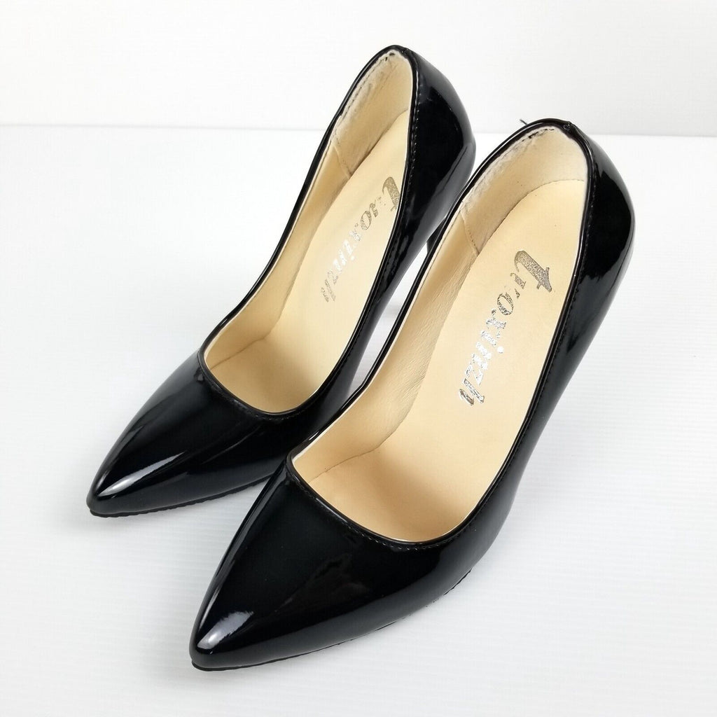 Women's AU 4 Black Patent Leather Pointed Toe Stiletto Heels Elegant Anti-Slip