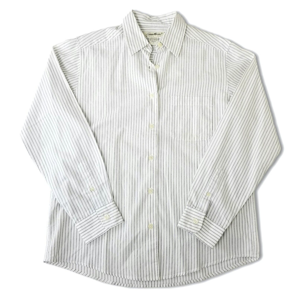 Eddie Bauer Womens S Vintage 100% Cotton Long Sleeve White Dress Shirt Pinstripe