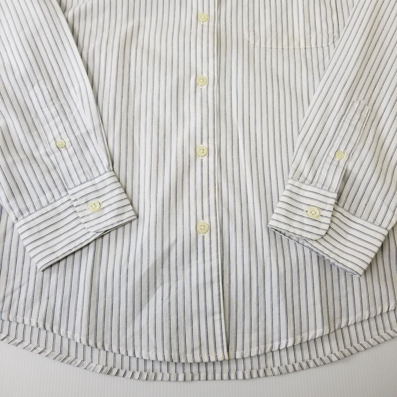 Eddie Bauer Womens S Vintage 100% Cotton Long Sleeve White Dress Shirt Pinstripe