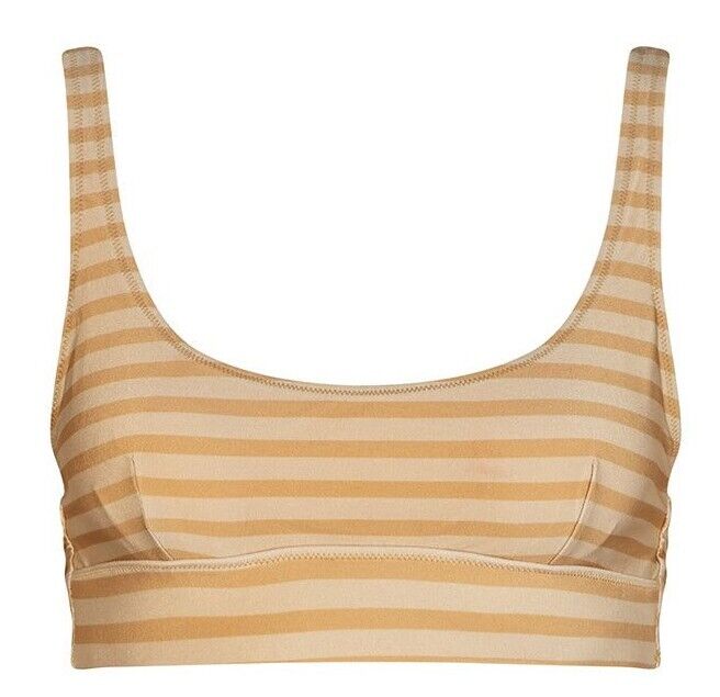 Tigerlily Women's Size M Verena Bianca Bra Top Swimwear Taupe Stripe Yellow Gold