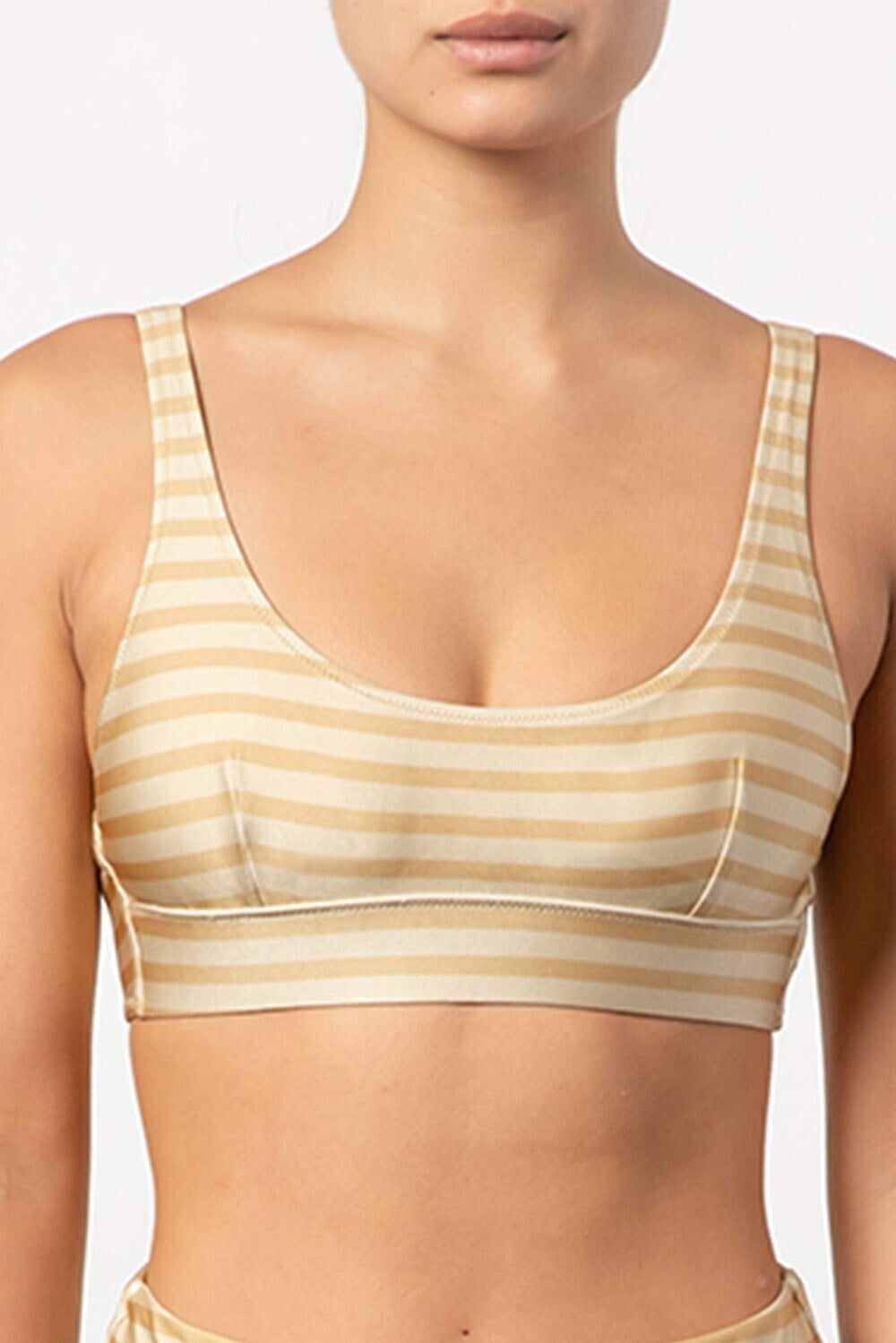 Tigerlily Women's Size M Verena Bianca Bra Top Swimwear Taupe Stripe Yellow Gold