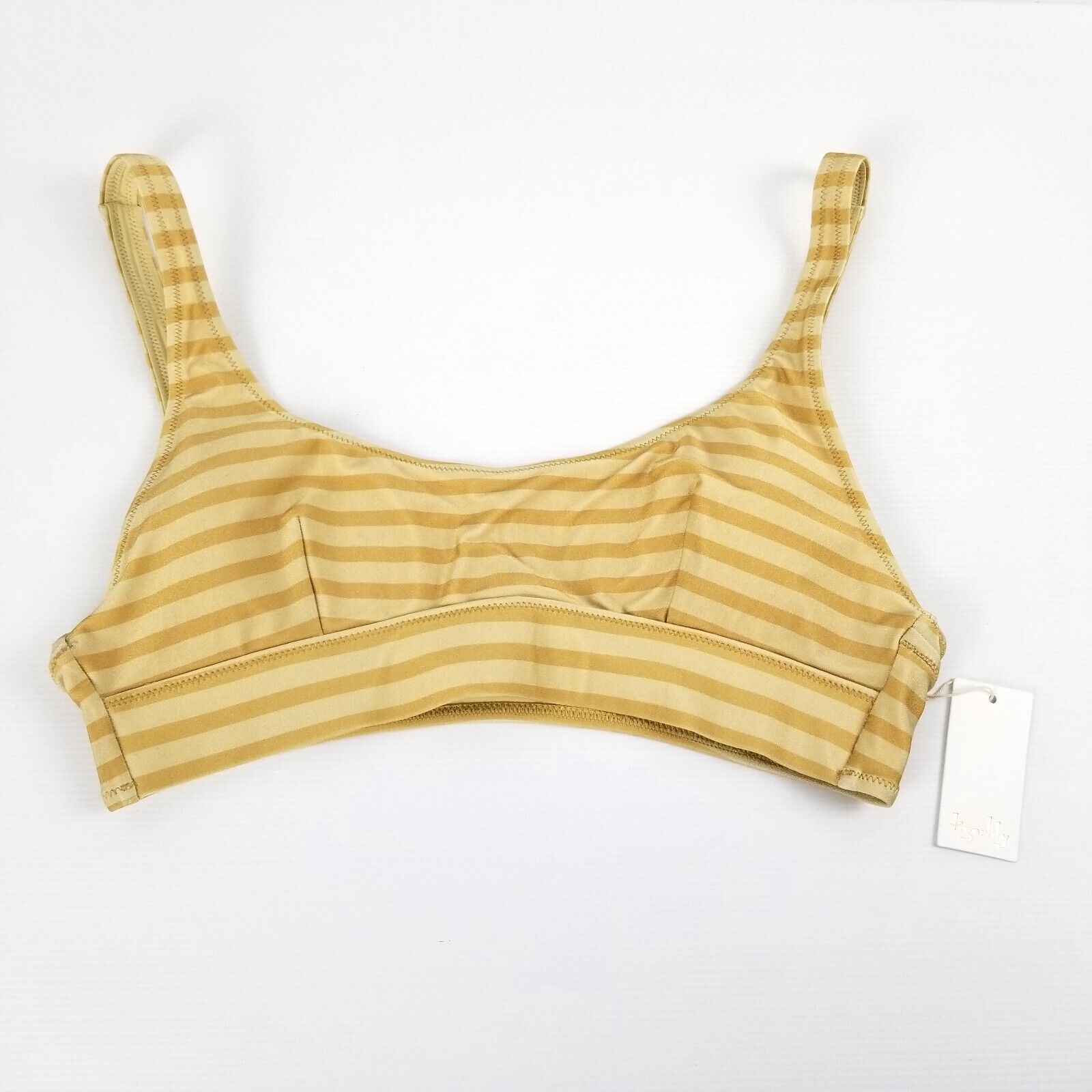 Tigerlily Women's Size M Verena Bianca Bra Top Swimwear Taupe Stripe Yellow Gold