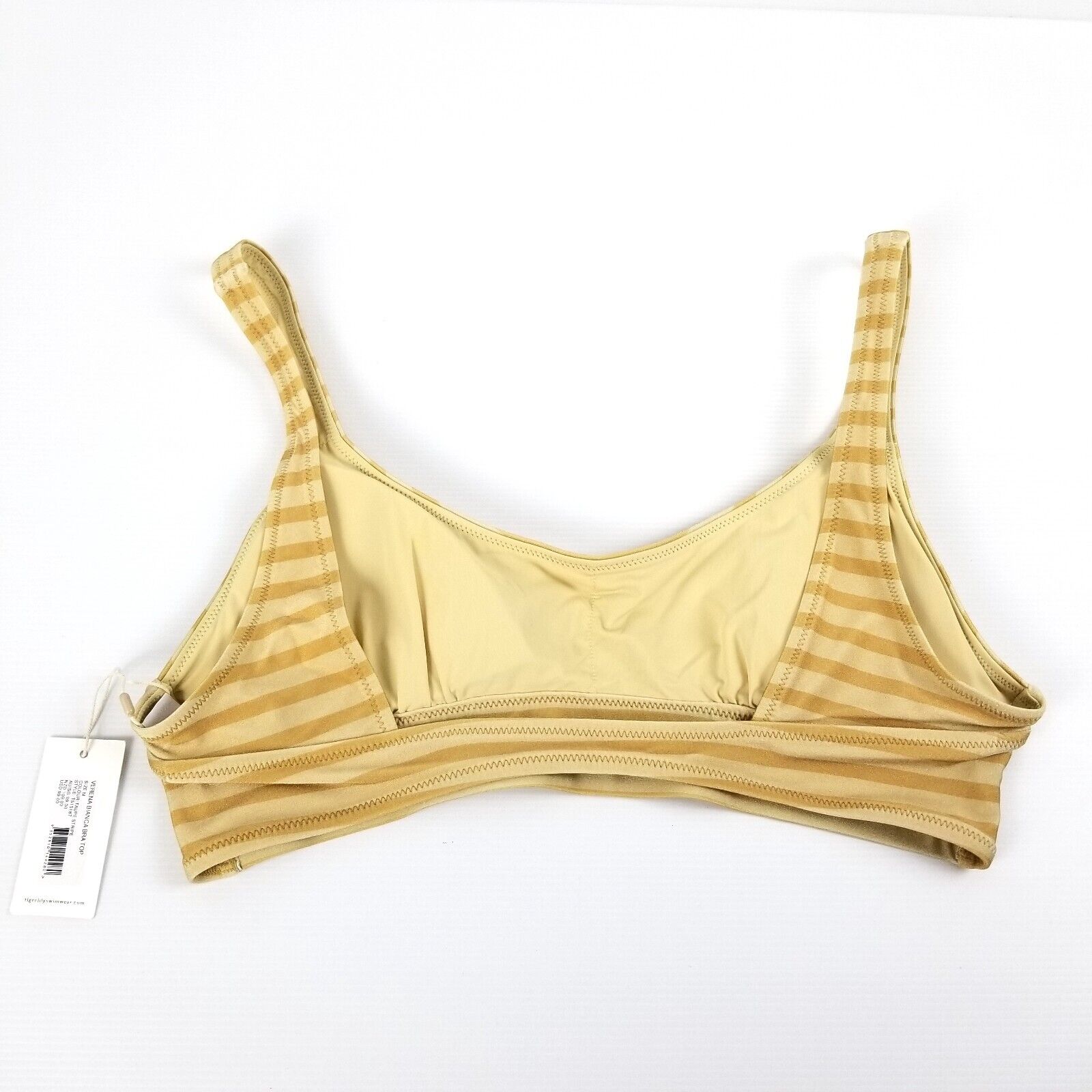 Tigerlily Women's Size M Verena Bianca Bra Top Swimwear Taupe Stripe Yellow Gold