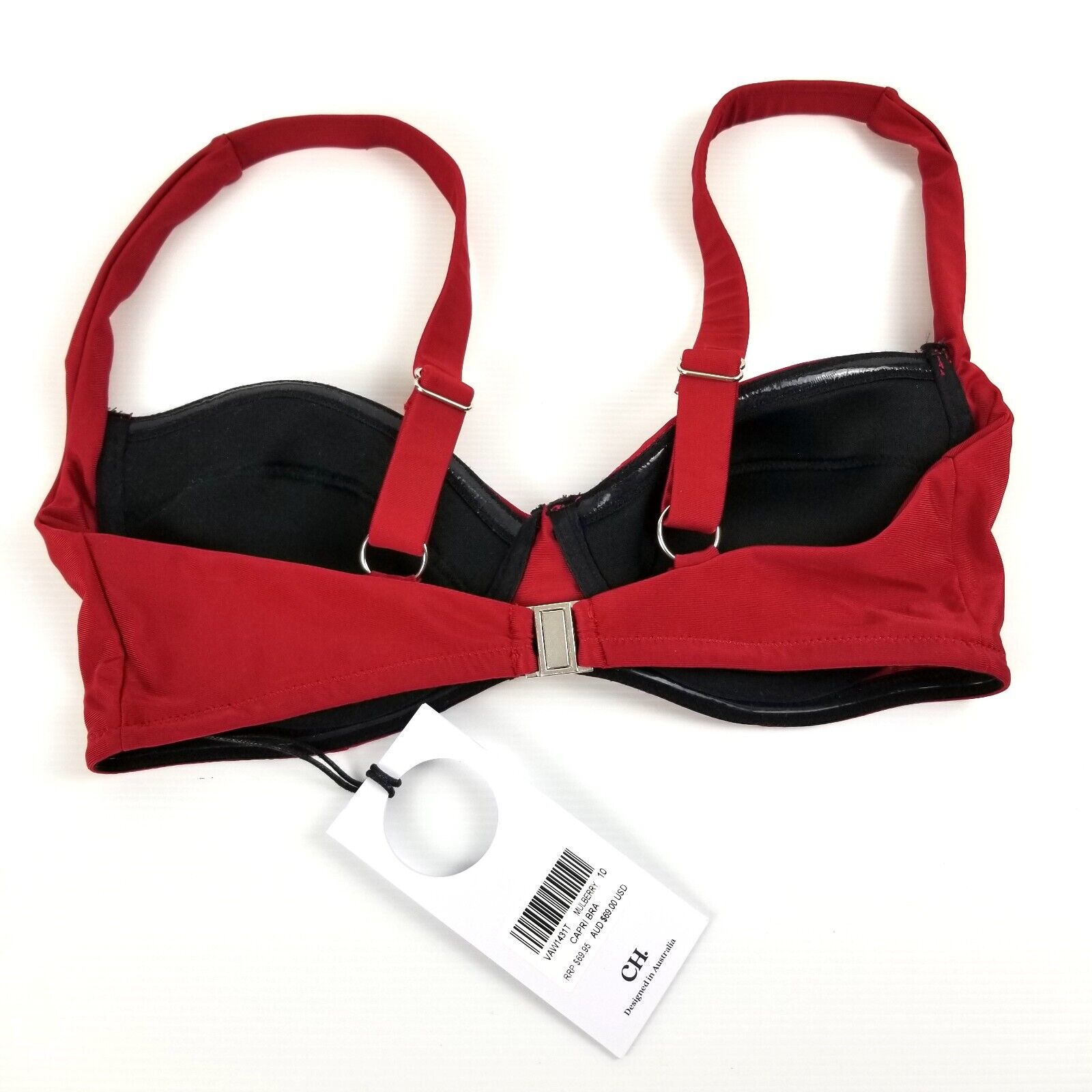 Charlie Holiday Women's Size 10 Capri Bra Swimwear Top Mulberry Red NWT US 6