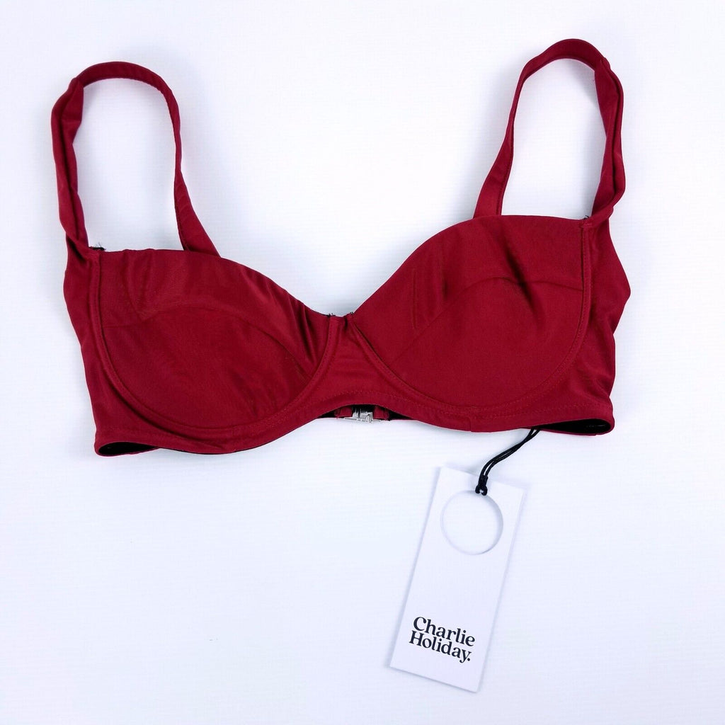 Charlie Holiday Women's Size 10 Capri Bra Swimwear Top Mulberry Red NWT US 6