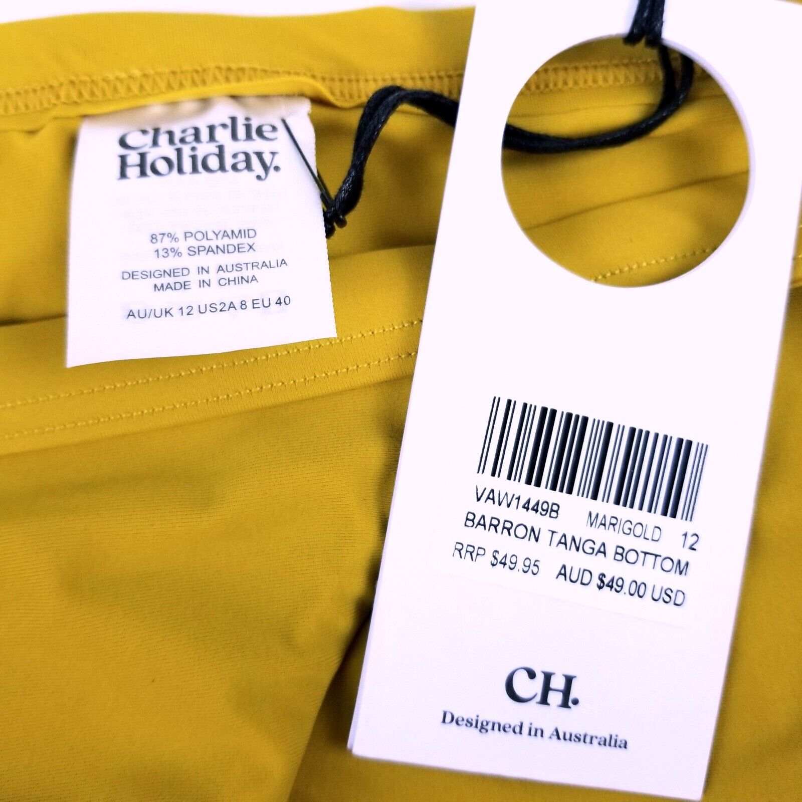 Charlie Holiday Women's 12 Capri Bra Barron Tanga Bikini Bottom Marigold Yellow