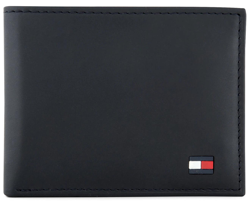 Tommy Hilfiger Men's Bifold Leather Wallet Billfold Navy Dore Blue New Gift Box