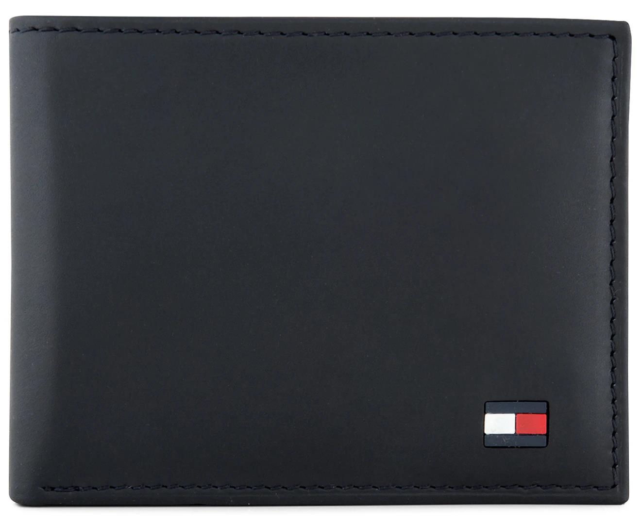 Tommy Hilfiger Men's Bifold Leather Wallet Billfold Navy Dore Blue New Gift Box