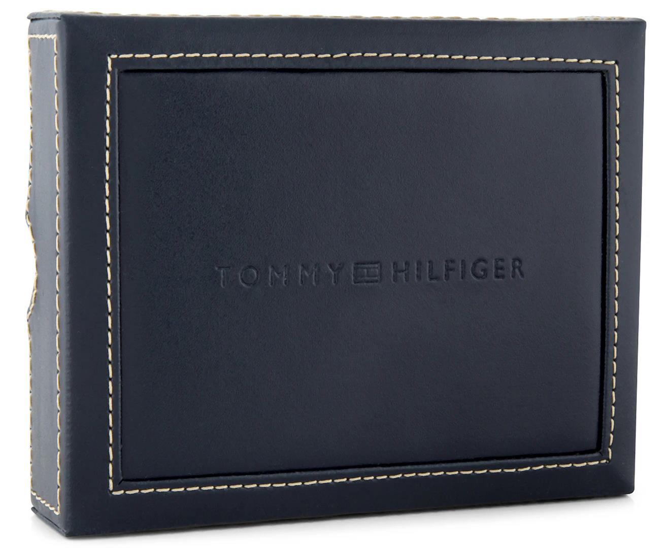 Tommy Hilfiger Men's Bifold Leather Wallet Billfold Navy Dore Blue New Gift Box