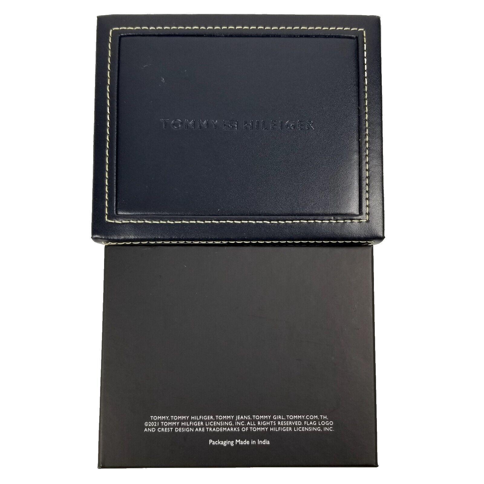 Tommy Hilfiger Men's Bifold Leather Wallet Billfold Navy Dore Blue New Gift Box