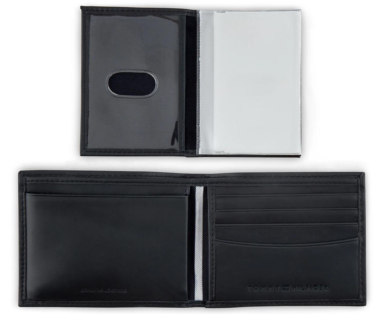 Tommy Hilfiger Men's Bifold Leather Wallet Billfold Navy Dore Blue New Gift Box