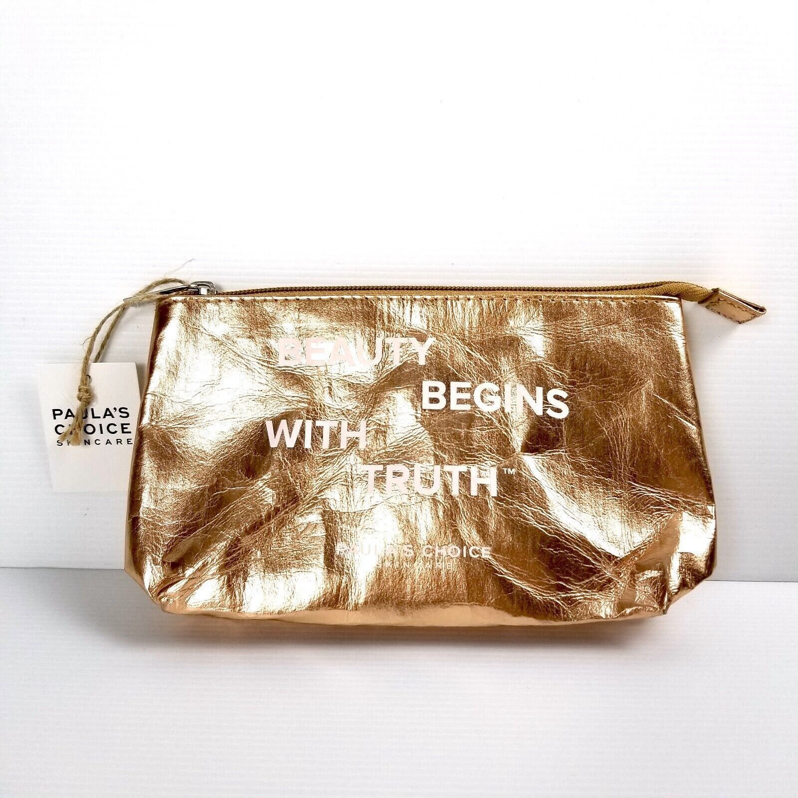 Paula's Choice Cosmetics Bag Rose Gold Limited Edition Crinkled Texture Makeup