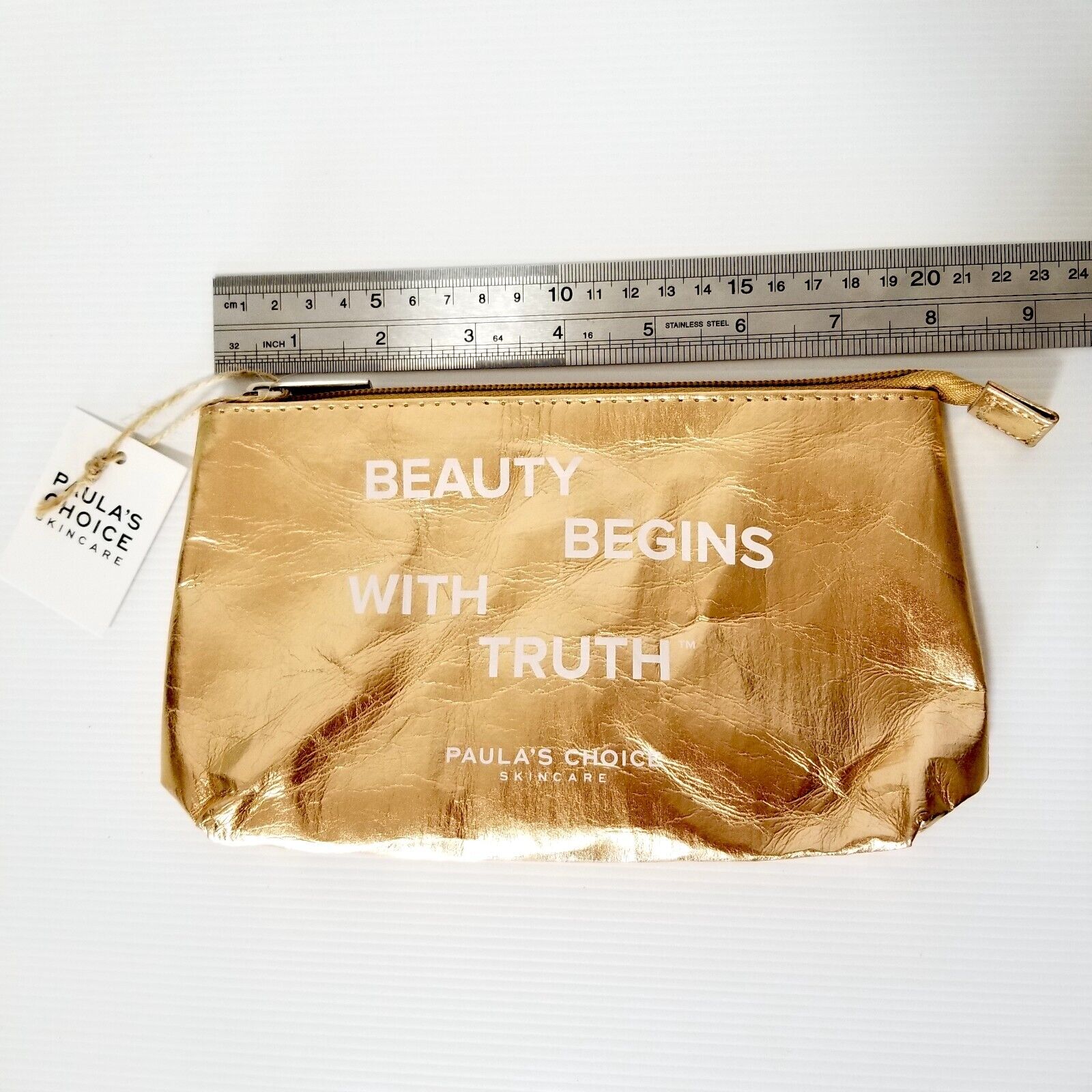 Paula's Choice Cosmetics Bag Rose Gold Limited Edition Crinkled Texture Makeup