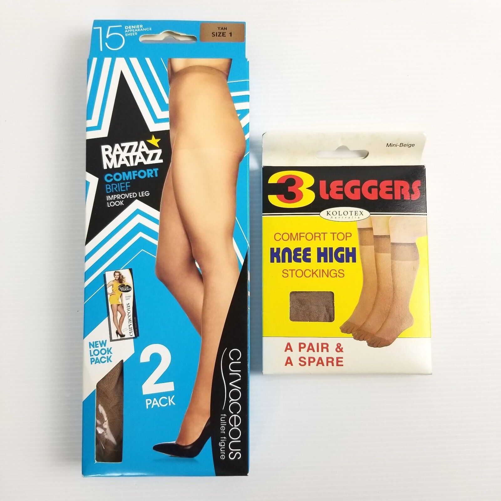 2pc Women's Vintage Razzamatazz Kolotex Tan Full Knee High Sheer Stockings New