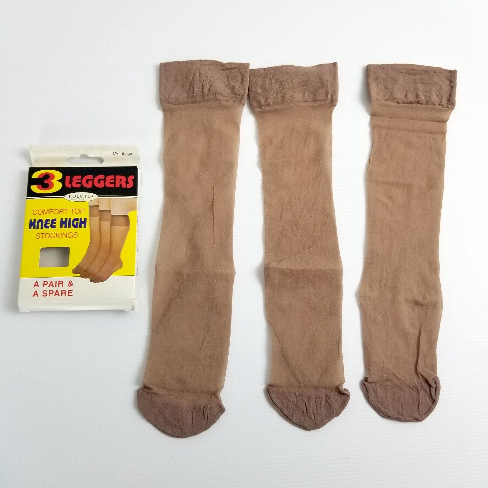 2pc Women's Vintage Razzamatazz Kolotex Tan Full Knee High Sheer Stockings New