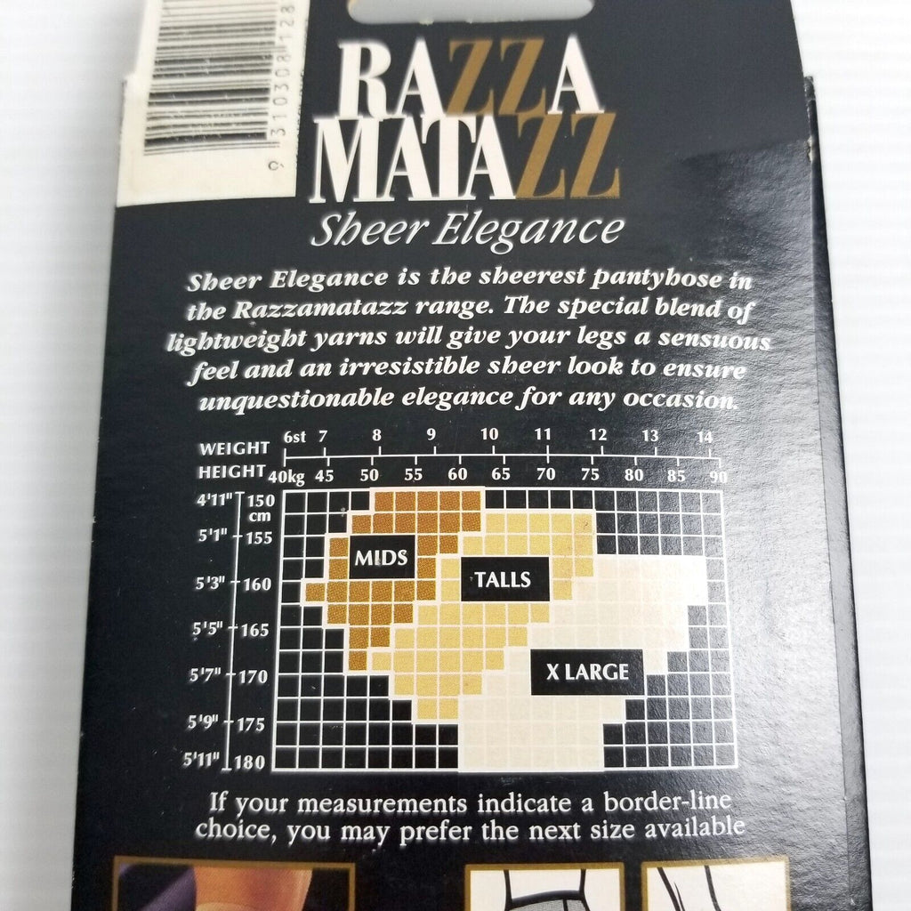 Vintage Razzamatazz Sheer Elegance Ultra Sheer Pantyhose Soft Tan (Brazen) Mids