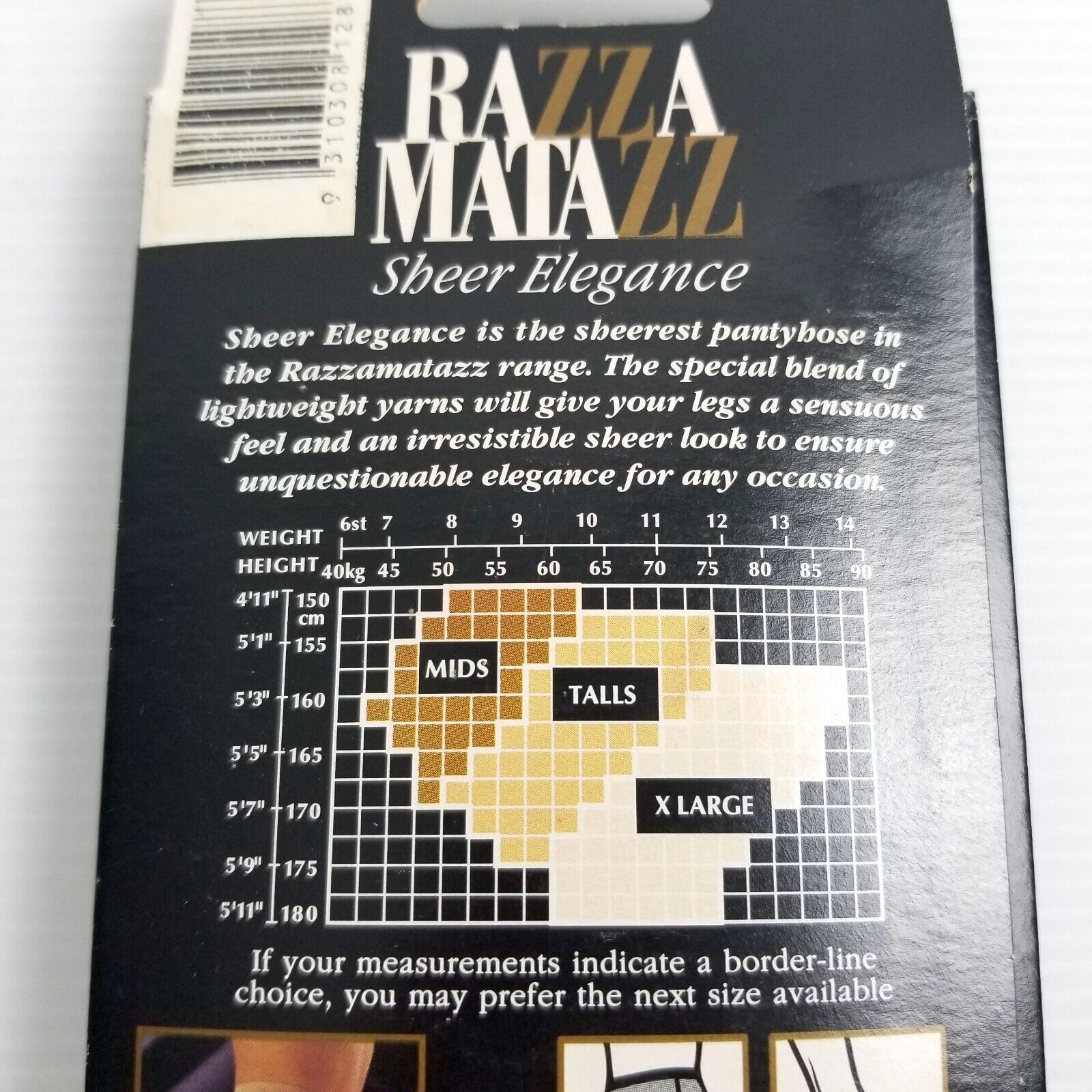 Vintage Razzamatazz Sheer Elegance Ultra Sheer Pantyhose Soft Tan (Brazen) Mids