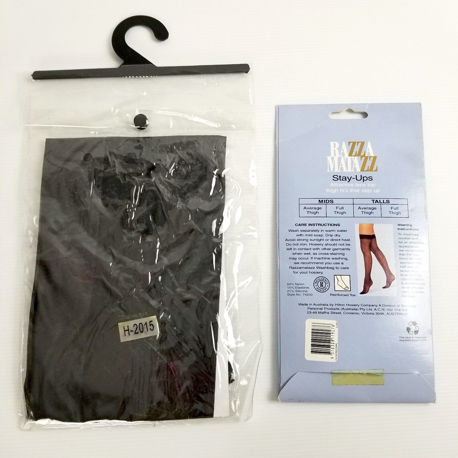 2pc Vintage Stockings Bundle: Black Razzamatazz Stay-Ups + Lace Top Thigh Highs