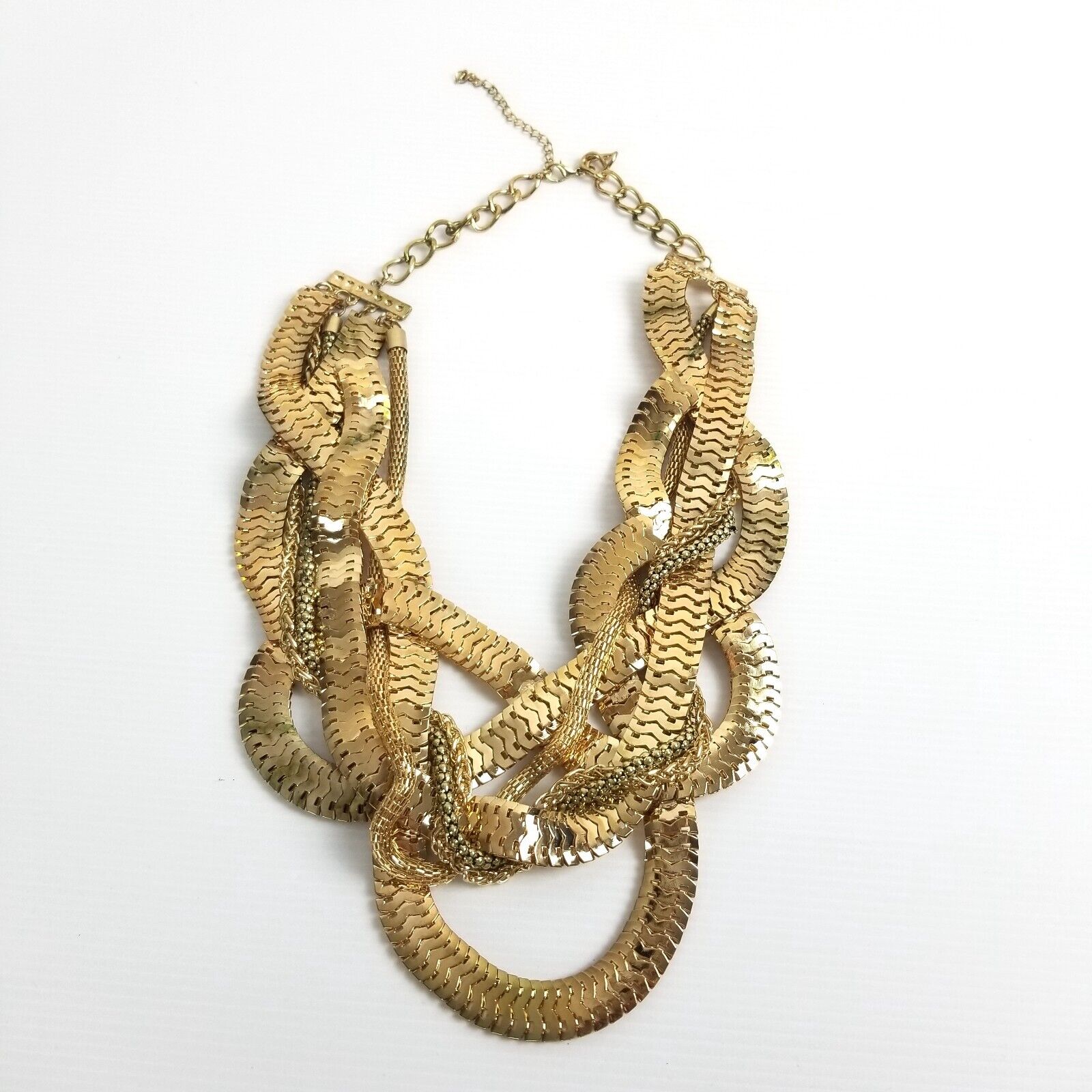 Gold-Tone Statement Necklace Multi-Chain Chunky Woven Layered Neckpiece